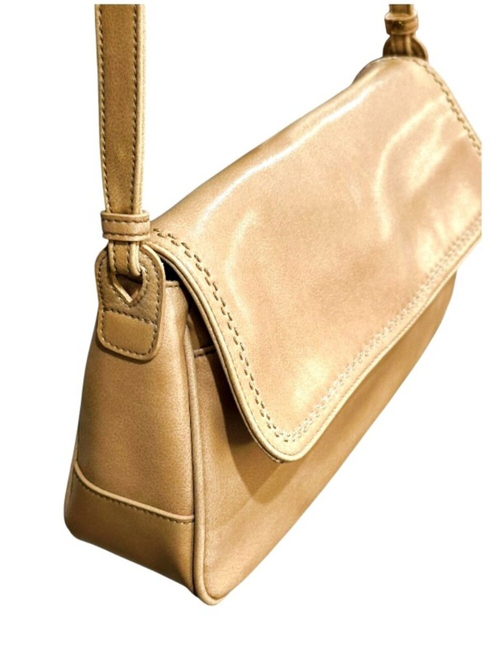 Vintage Liz Claiborne Tan Faux Leather Shoulder Bag Flap Baguette Y2K Minimalist - Picture 5 of 15